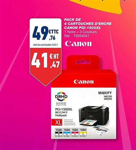 Promo Pack De 4 Cartouches D encre Canon Pgi 1500xl chez Bureau Vallée