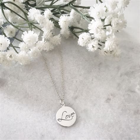 Sterling Silver Love Necklace - Engraved Pendant - Wisteria London