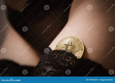 Bitcoin Gold Coin On In Hands Of Girl In Underwear Concept Shadow