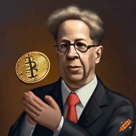 Hans georg maaßen holding a bitcoin scepter on Craiyon