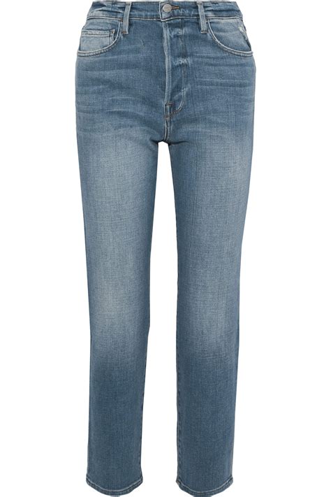 Frame Le Original Cropped High Rise Straight Leg Jeans Mid Denim In