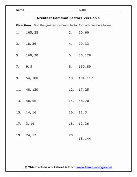 Conversion Factors Worksheet