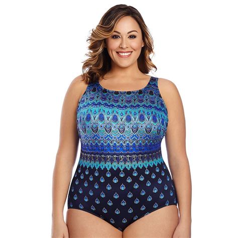 Plus Size Great Lengths Camelot High Neck One Piece Swimsuit One