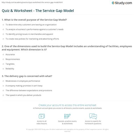 Quiz And Worksheet The Service Gap Model