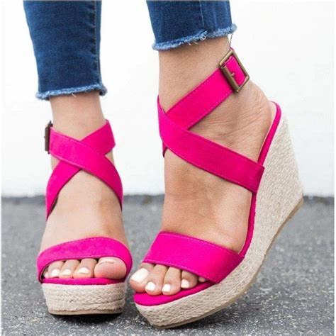 Womens Hot Pink Cross Strap Wedge Sandals Just Pink About It