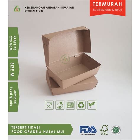 Jual Paper Lunch Box S M L Kotak Makanan Coklat Polos Lunch Box Selip