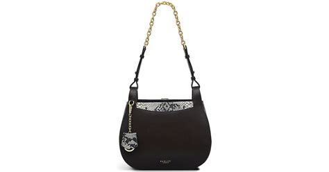Radley Half Moon Street Faux Snake Medium Flapover Shoulder In Black
