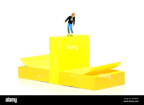 Creative Miniature People Toy Figure Photography Sticky Notes Installation A Boy Roller Skater