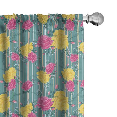 Ambesonne Flower Curtains Retro Roses On Stripes Pair Of 28x84 Multicolor