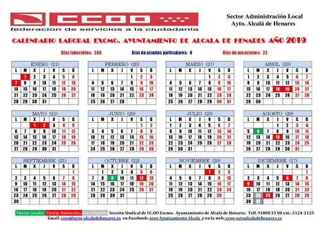 Calendario Laboral 2019 Ccoo Ayto Alcalá De Henares