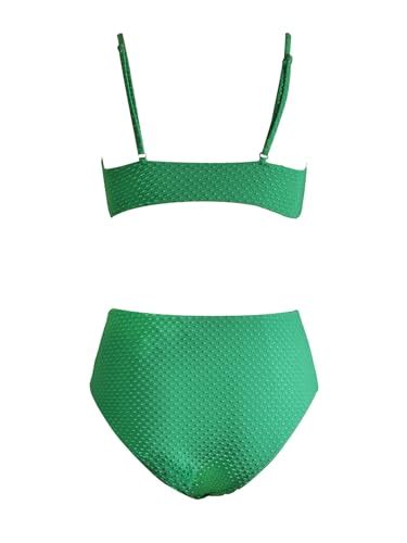 Cupshe Women Swimsuit Bikini Set High Waisted Ribbed Texture Widen Trim