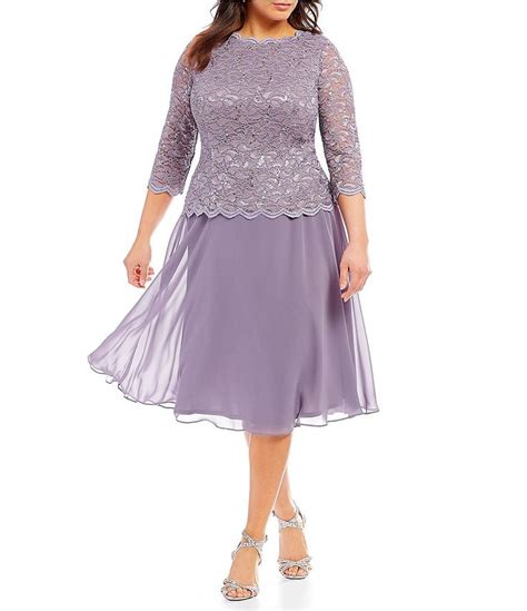 Alex Evenings Plus Size Sequin Lace 3 4 Illusion Sleeve Scallop Round