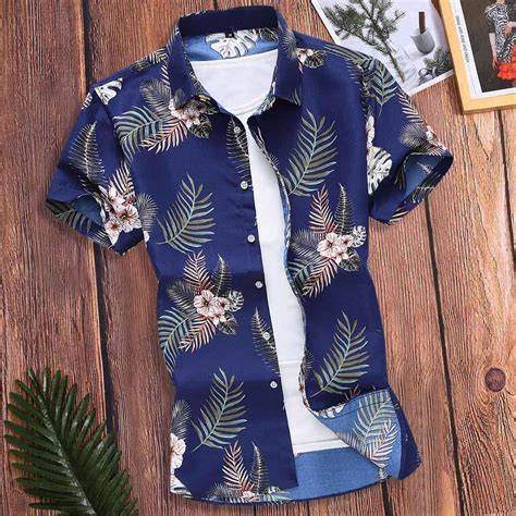 Buy Fashion Men Slim Loose Hawaii Short Sleeve Printed Turn Down Collar