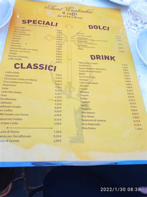 Menu Da Sant Eustachio Il Caff Caff Bar Roma