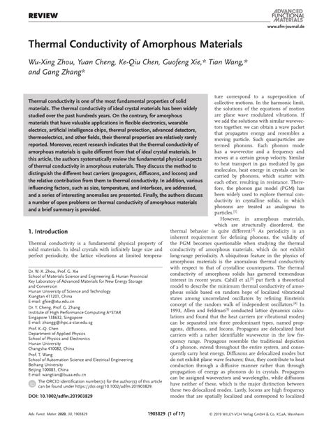 Thermal Conductivity Of Amorphous Materials Request Pdf