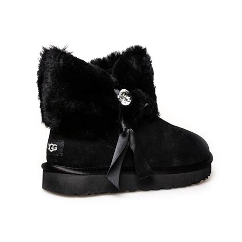 UGG Cinched Fur Mini Black Boots - Women's – MyCozyBoots