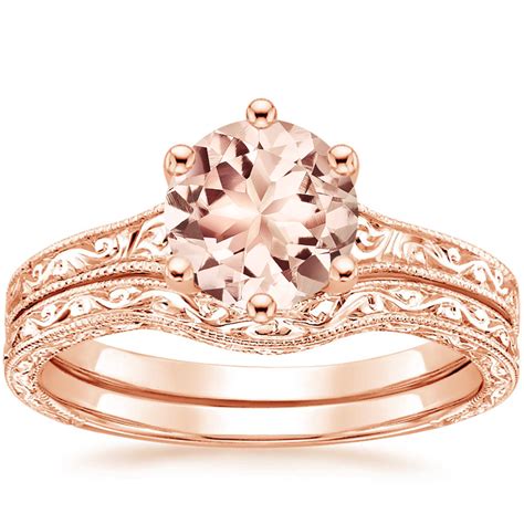 Morganite Contoured Hudson Bridal Set In K Rose Gold