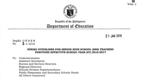 Hiring Guidelines For Senior High School Shs Teaching Positions