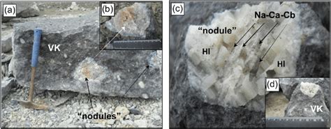 Chloride (a,b) and chloride-carbonate (c,d) segregations ("nodules ...