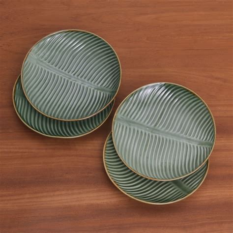 Unicef Market Ceramic Banana Leaf Dinner Plates Set Of From Bali