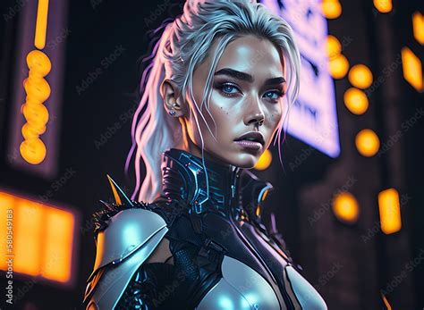 An Appealing Woman In Futuristic Garb Is Depicted In A Cyberpunk Painting Generative Ai Stock