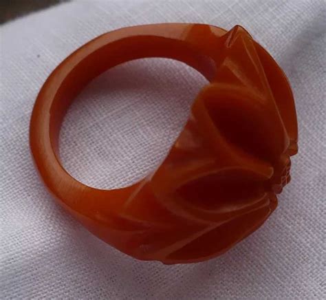 Bakelite Floral Carved Ring Gem