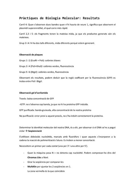 Pràctiques Biomol Pràctiques De Biologia Molecular Resultats Carril 4 Quan S’observen Dues