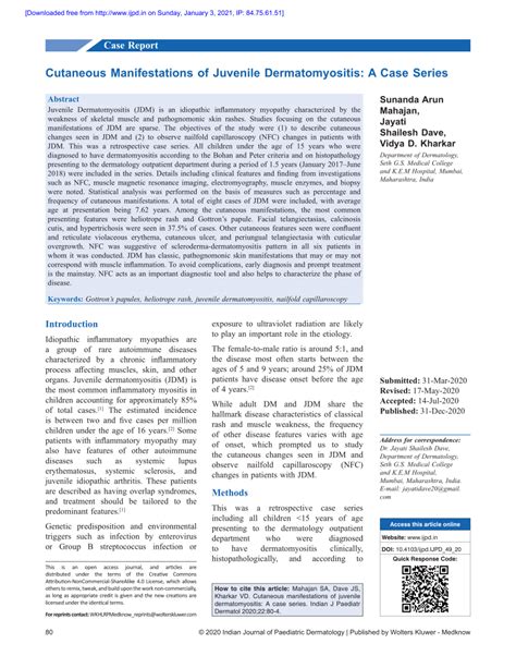 PDF Cutaneous Manifestations Of Juvenile Dermatomyositis A Case Series