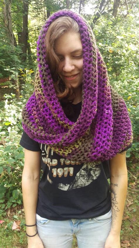 Crocheted Mobius Shawl In Greens And Purples Etsy