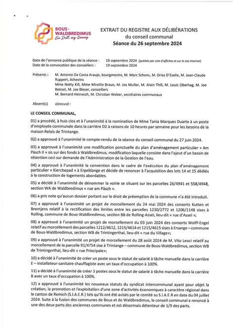 Rapport Du Conseil Communal Du Septembre Bous Waldbredimus