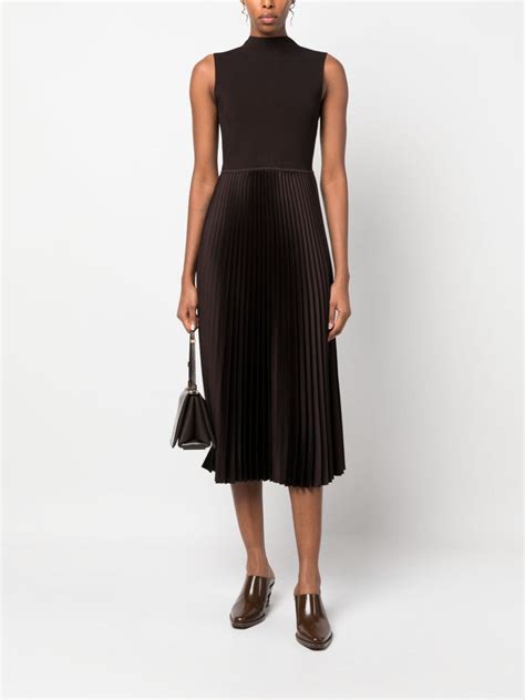 Theory Mock Neck Pleated Midi Dress Farfetch