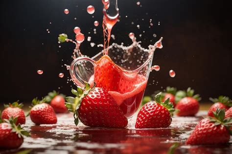 Premium Photo Strawberry Falling Into The Lot Of Juice