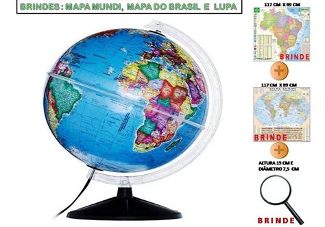 Globo Terrestre Abajur Cm C L Mpada Brinde Mapas E Lupa R