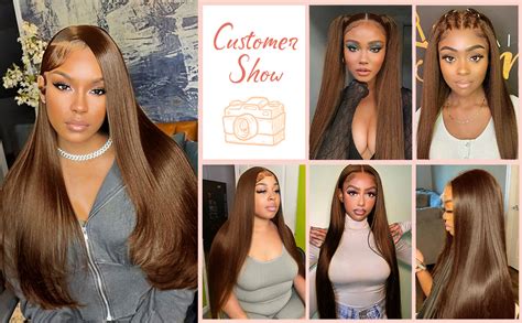 X Straight Lace Front Wig Human Hair Marron Chocolat Perruque Femme