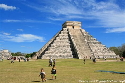 Children On The Grass Pyramid Of Kukulcan Chichen Itza Mexico