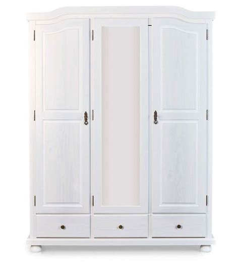 Armoire Rustique Kappl Pin Massif Vernis Blanc Tiroirs Portes