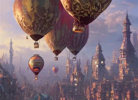 A Flying Steampunk City Ballons Unreal Engine Stable Diffusion