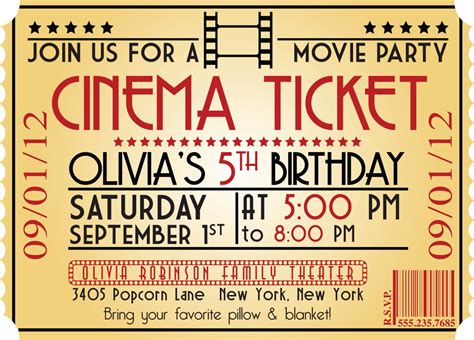 Movie Ticket Birthday Invitations Ideas – FREE Printable Birthday ...