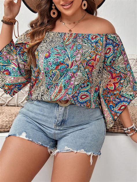 Shein Vcay Plus Paisley Print Off Shoulder Blouse Shein South Africa