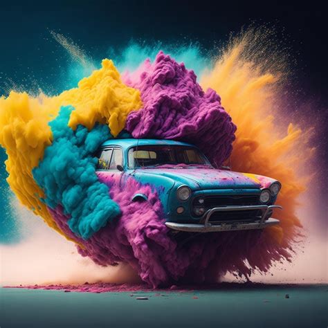 Premium Ai Image A Car Exploding Into Colorful Dust