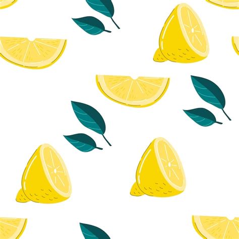 Premium Vector Fruit Summer Seamless Pattern Vector Hand Drawn Lemon Slices Repeat Background