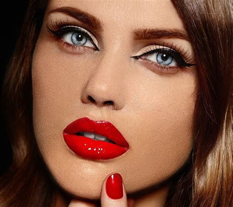 Glamor Beautiful Stylish Model With Red Lips Stock Image Image Of