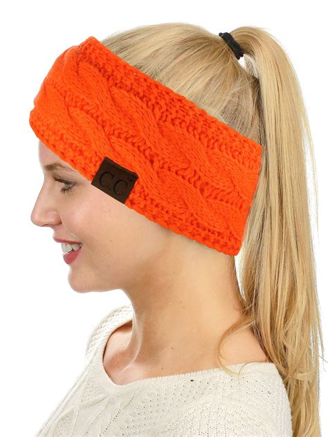 C C Soft Stretch Winter Warm Cable Knit Fuzzy Lined Ear Warmer Headband