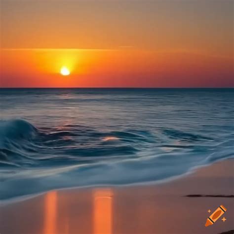 Sunset Over The Sea With Crashing Waves