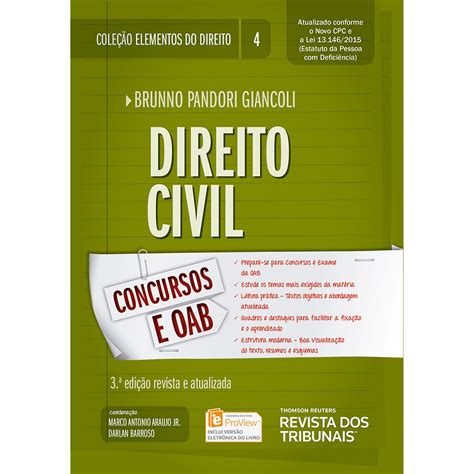 Livro Direito Civil Concursos E Aob Cole O Elementos Do Direito