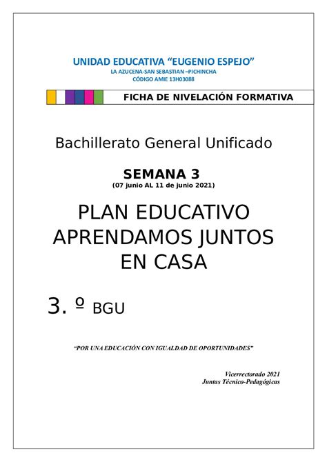 Calam O Semana Ficha De Nivelaci N Formativa Ero Bgu