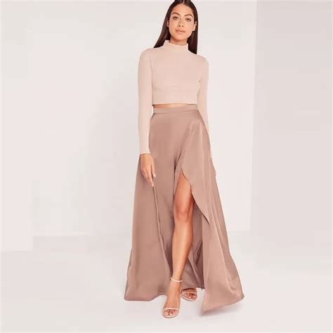 Modern Fashion High Slit Long Skirt Custom Made Zipper Waistline A Line