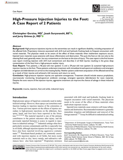 Pdf High Pressure Injection Injuries To The Foot A Case Report Of 2 Patients