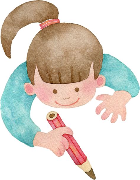 鉛筆を持つ女の子の水彩イラスト 水彩の挿し絵屋さん