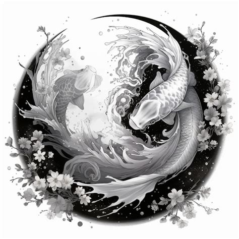 Peixe Koi S Mbolo Yin Yang Preto E Branco Foto Premium